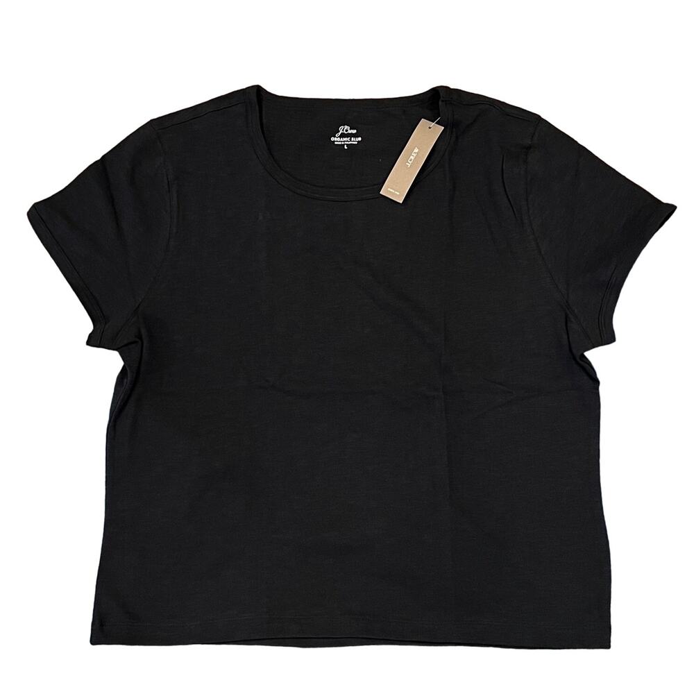 NWT J. Crew Black '90s Cropped Organic Slub Cotton T-Shirt - SIZE LARGE
